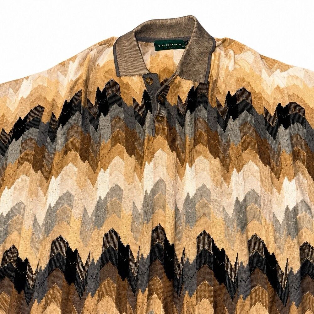 Vintage Tundra Canada XXL Cotton Chevron Knit Polo Sweater Made Canada - Picture 4 of 9
